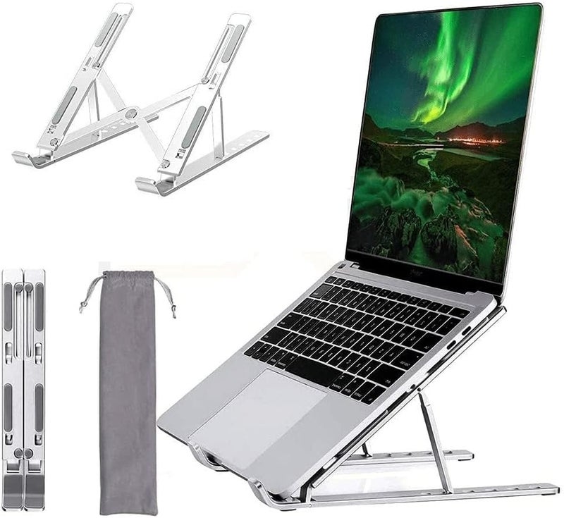 Adjustable Laptop Stand, Portable Aluminum Laptop Holder Adjustable Height Laptop Stand for Desk, Notebook Stand for MacBook Pro/Air, HP, Lenovo, Sony, Dell, 10-15.6” Laptops, Tablet - Image 1