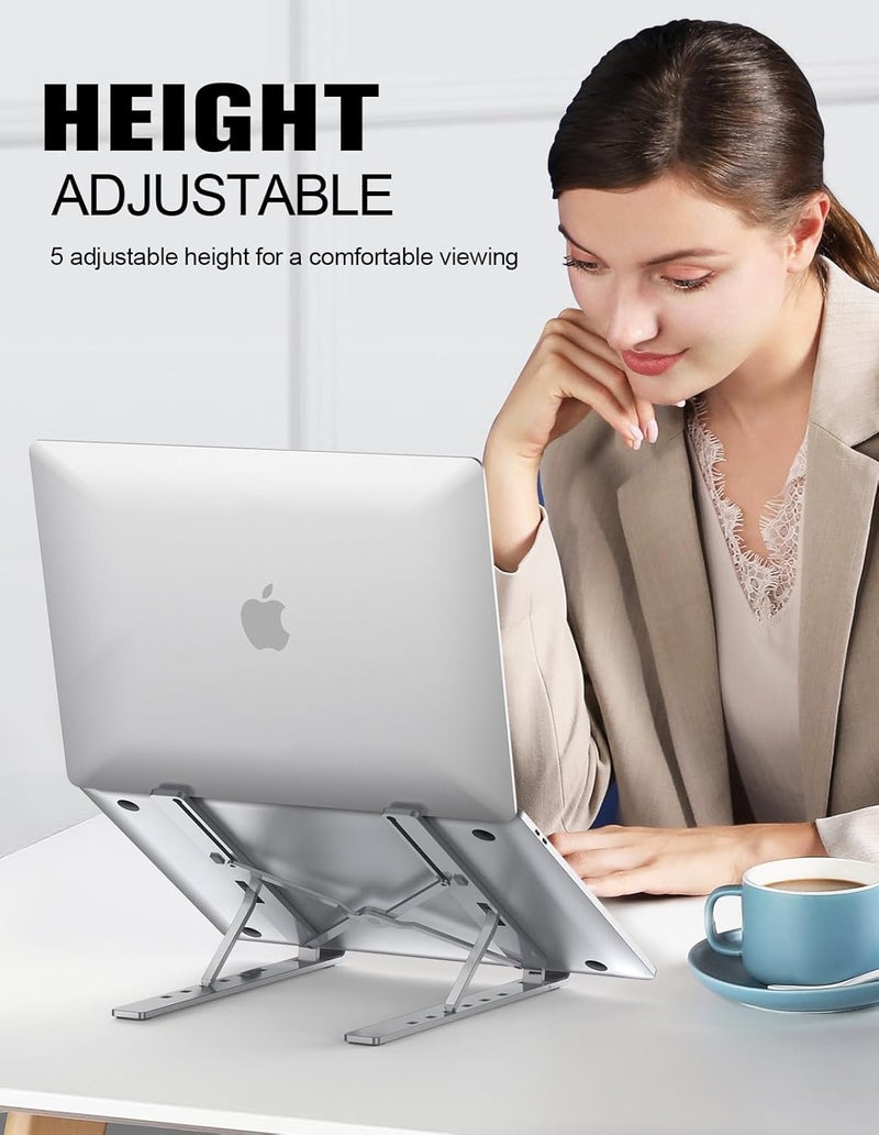 Adjustable Laptop Stand, Portable Aluminum Laptop Holder Adjustable Height Laptop Stand for Desk, Notebook Stand for MacBook Pro/Air, HP, Lenovo, Sony, Dell, 10-15.6” Laptops, Tablet - Image 3