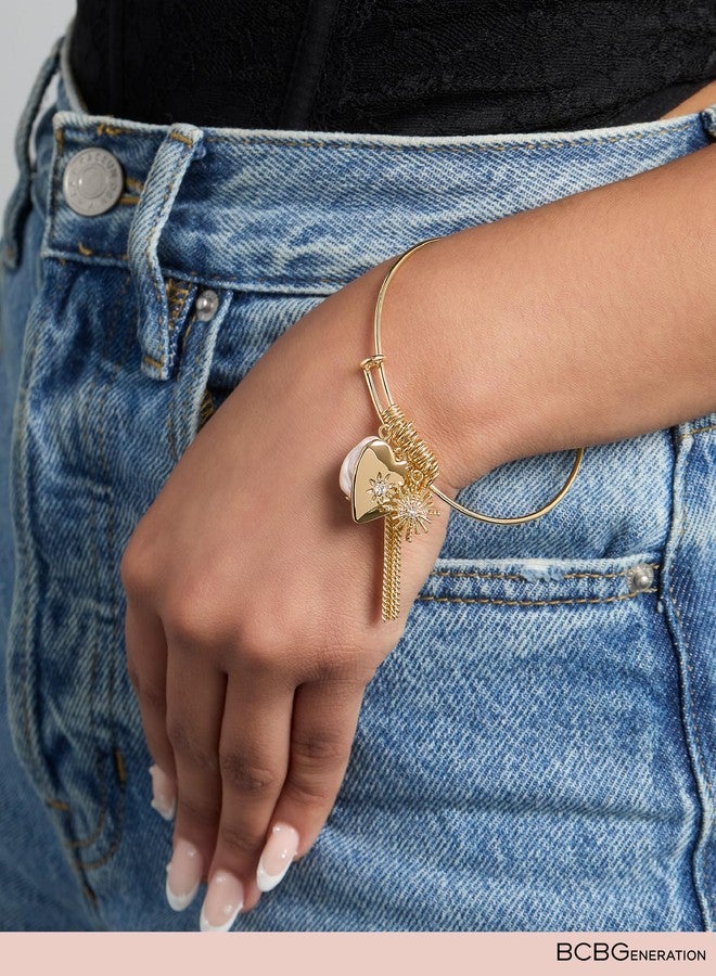 بي سي بي جينيريشن سوار بي سي بي جينيريشن للنساء، مزين بشرابة وقلب، سوار ذهبي اللون مزين بتعليقات على شكل شمس ولؤلؤة - Image 2