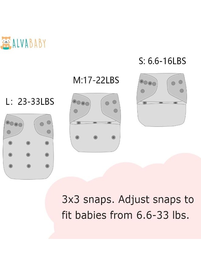 ALVA حفاضات قماش ALVABABY بحجم واحد قابلة للتعديل قابلة للغسل وإعادة الاستخدام للفتيات والفتيان 6 عبوات مع 12 إدخال - Image 5
