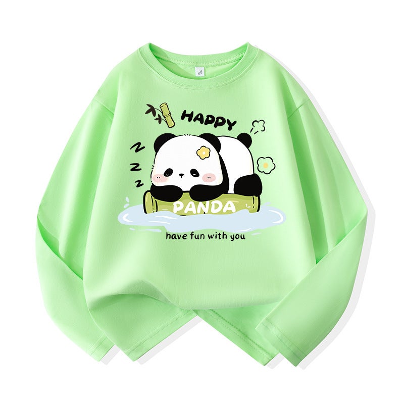 Trendy Brand Girls' Long-Sleeved T-Shirt Pure Cotton New Children'S Cartoon Panda Top Fashionable Stylish Base Shirt - Image 1