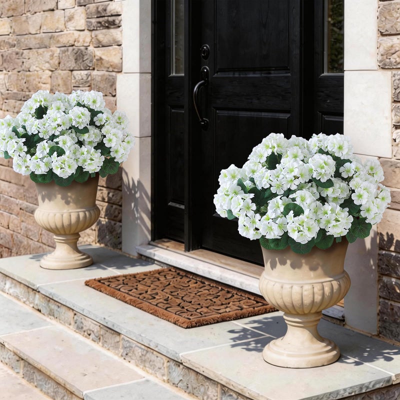 GLIDLION 12 Bundles Artificial Geranium Flowers for Spring Summer Decor, UV-Resistant Fake Plants Realistic Faux Silk Bouquets for Front Door Farmhouse Garden Porch Home Outdoor Decor (White) - Image 3