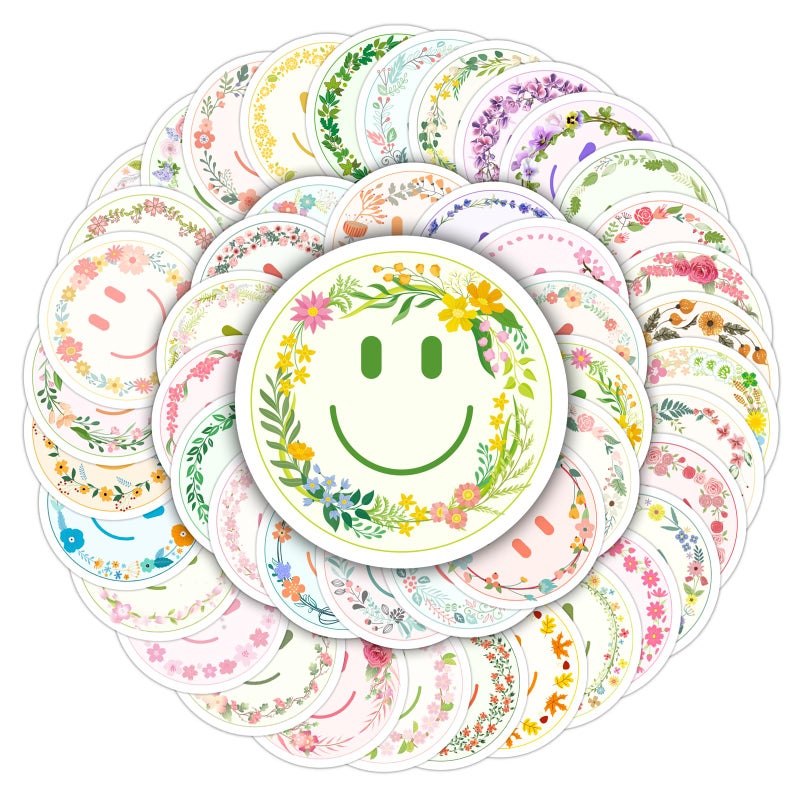 Wercokt 50PCS Smiling Flower Stickers, Cute Water Bottle Stickers for Kids, for Teaching Rewards, Notebooks, Stationery, Luggage, Cartoon PVC Happy Stickers - Image 1