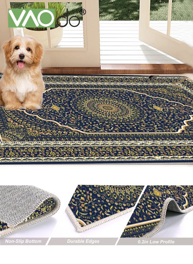 VAOdo Floral European-Style Living Room Carpet Dirt-Resistant Non-Slip Moisture-Proof Home Decoration Rest Mat Carpet Door Mat 140x200CM Green, Fabric, Rectangle - Image 5