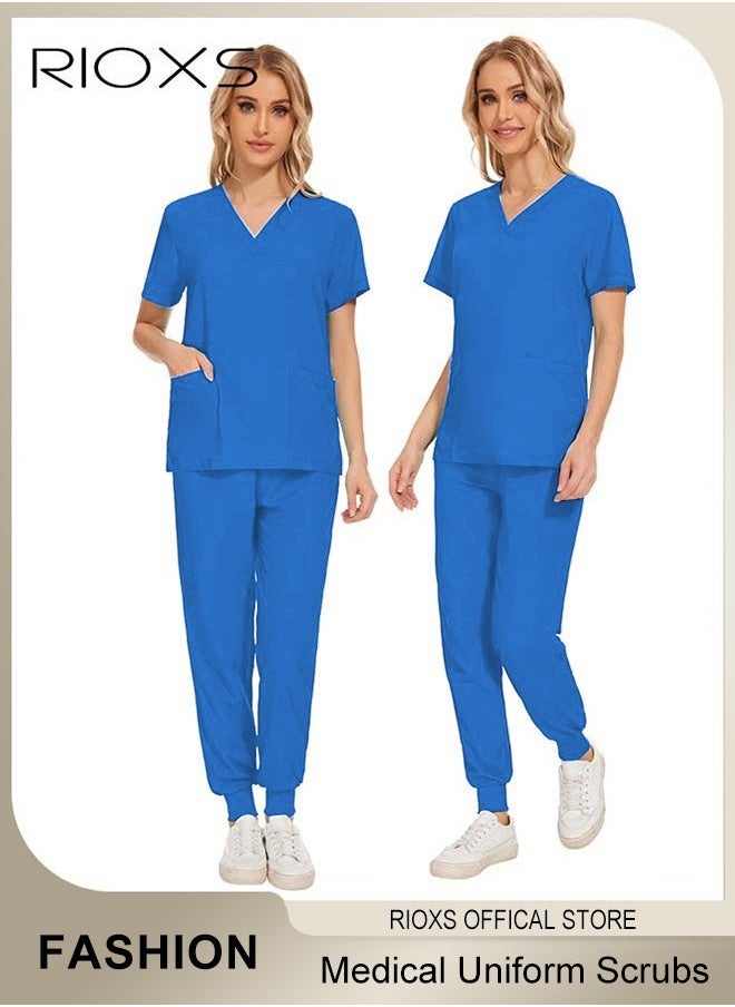 RIOXS Unisex Medical Uniform Scrubs Women And Men Scrubs Set Medical Scrubs Short Sleeve Top And Pants  - Image 1