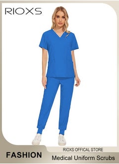 RIOXS Unisex Medical Uniform Scrubs Women And Men Scrubs Set Medical Scrubs Short Sleeve Top And Pants  - Image 2