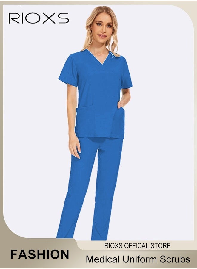 Unisex Medical Uniform Scrubs Women And Men Scrubs Set Medical Scrubs Short Sleeve Top And Pants