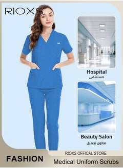 RIOXS Unisex Medical Uniform Scrubs Women And Men Scrubs Set Medical Scrubs Short Sleeve Top And Pants  - Image 5