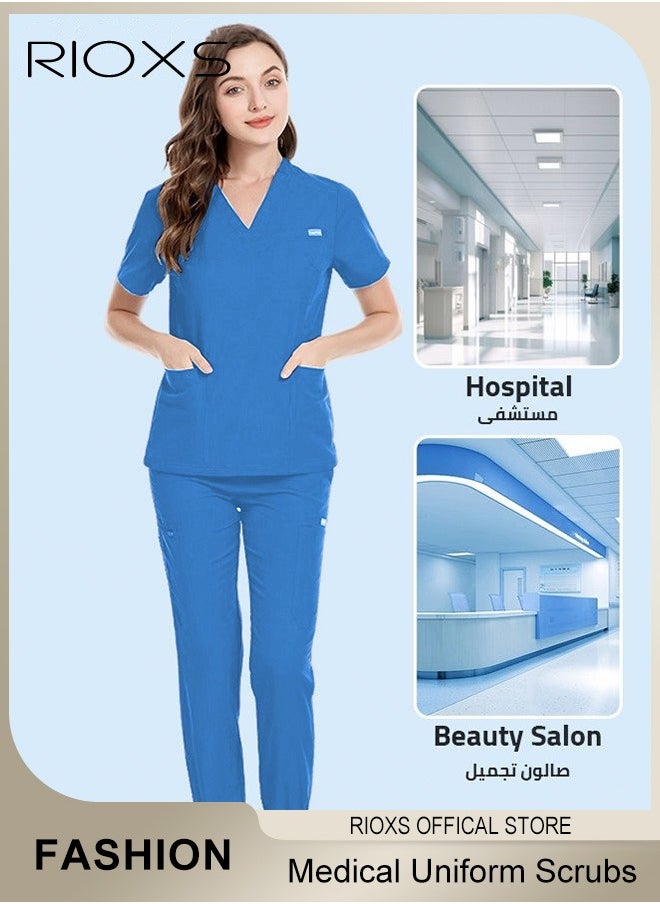 RIOXS Unisex Medical Uniform Scrubs Women And Men Scrubs Set Medical Scrubs Short Sleeve Top And Pants  - Image 5