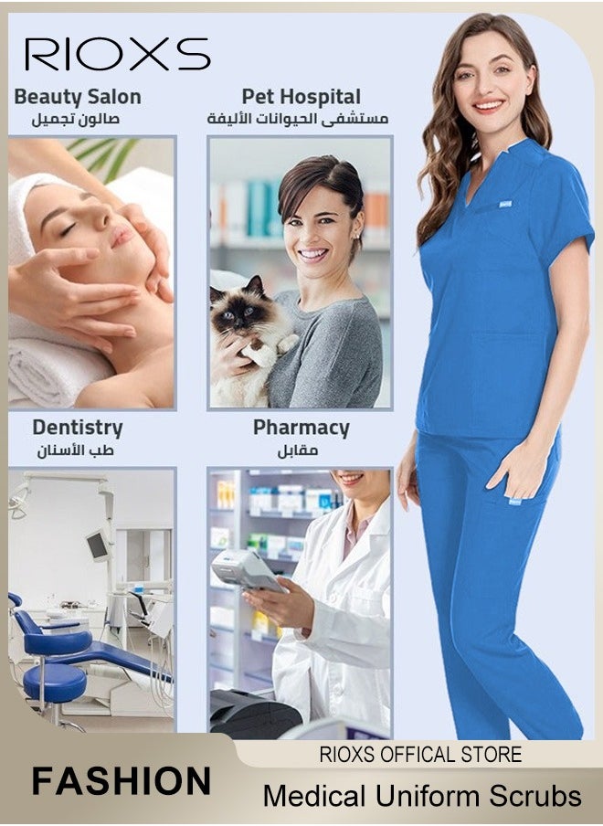 Unisex Medical Uniform Scrubs Women And Men Scrubs Set Medical Scrubs Short Sleeve Top And Pants