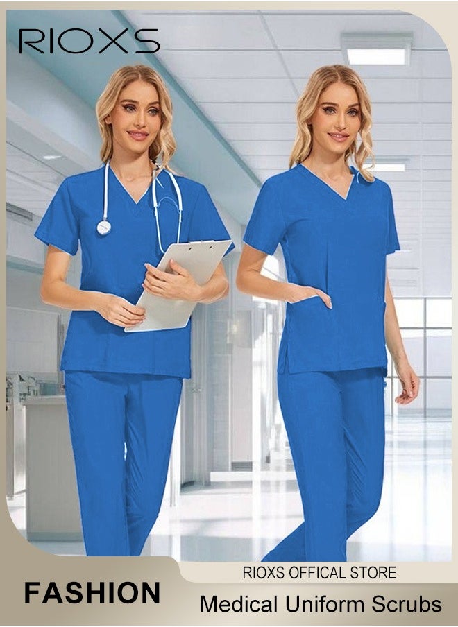 Unisex Medical Uniform Scrubs Women And Men Scrubs Set Medical Scrubs Short Sleeve Top And Pants