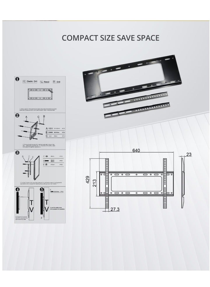 ELTRAZONE Fixed TV Wall Mount for 32”-75” Screens – Compatible with VESA 200x200mm to 630x410mm, Slim Design, Sturdy Support for Medium to Large TVs - Image 5