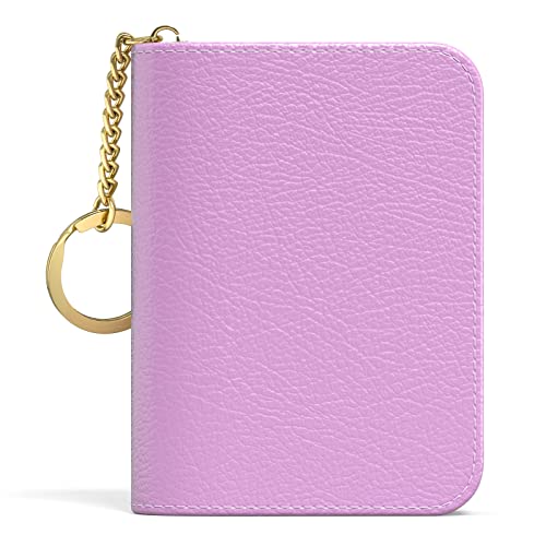 Aiawoxc Credit Card Holder for Women, Small RFID Wallet Slim Leather Business Card Organizer Case with Zipper and Keychain, Purple - Image 1