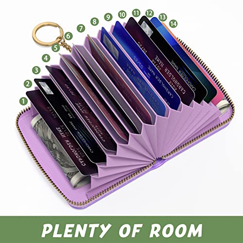 Aiawoxc Credit Card Holder for Women, Small RFID Wallet Slim Leather Business Card Organizer Case with Zipper and Keychain, Purple - Image 3