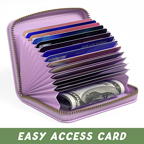 Aiawoxc Credit Card Holder for Women, Small RFID Wallet Slim Leather Business Card Organizer Case with Zipper and Keychain, Purple - Image 5