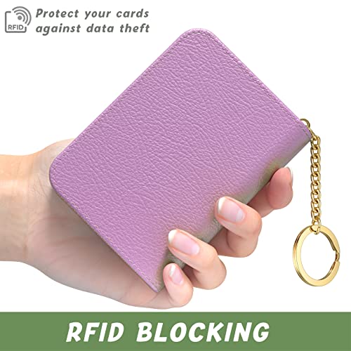 Aiawoxc Credit Card Holder for Women, Small RFID Wallet Slim Leather Business Card Organizer Case with Zipper and Keychain, Purple - Image 4