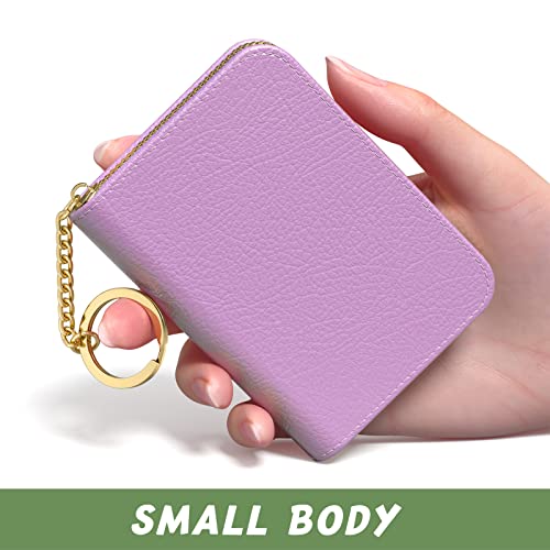 Aiawoxc Credit Card Holder for Women, Small RFID Wallet Slim Leather Business Card Organizer Case with Zipper and Keychain, Purple - Image 2