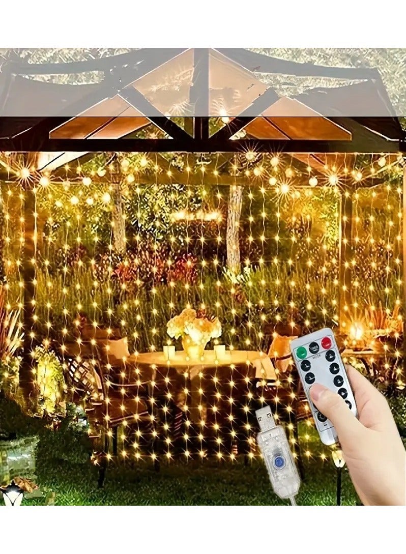 MASIA LED Curtain Lights 3M x 3M 300 Warm White LEDs USB Powered Waterproof Dimmable with Remote Control for Home Party Wedding Decoration Indoor Outdoor Use - Image 1