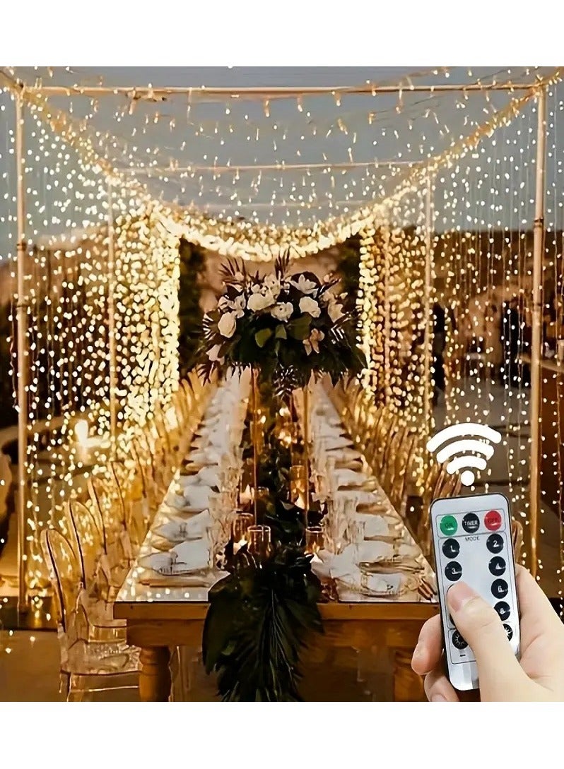 MASIA LED Curtain Lights 3M x 3M 300 Warm White LEDs USB Powered Waterproof Dimmable with Remote Control for Home Party Wedding Decoration Indoor Outdoor Use - Image 3