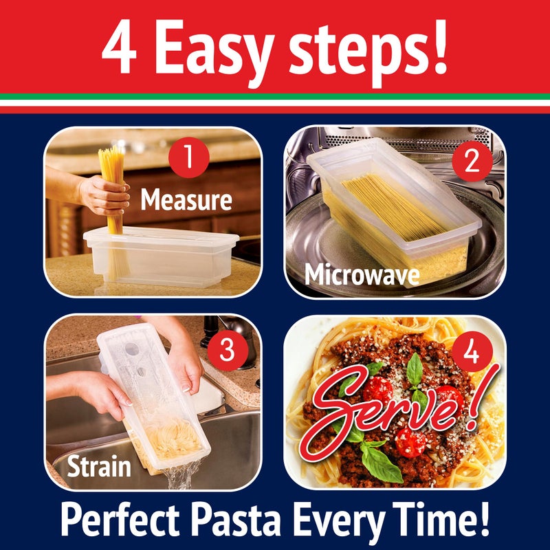 Fasta Pasta The Original Fasta Pasta Microwave Cooker with Lid & Built-in Strainer-No More Messes, Waiting for Water to Boil, or Sticky Noodles-Perfect Al Dente Pasta Every time- Patented Design, It Really Works - Image 2