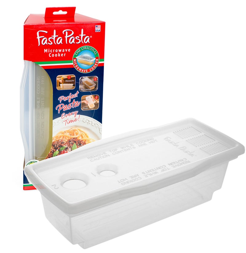 Fasta Pasta The Original Fasta Pasta Microwave Cooker with Lid & Built-in Strainer-No More Messes, Waiting for Water to Boil, or Sticky Noodles-Perfect Al Dente Pasta Every time- Patented Design, It Really Works - Image 1