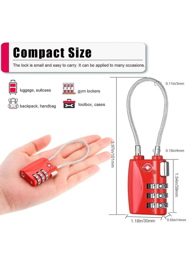 3 Digit Travel Lock with 5.5 Inch Cable for Suitcases Backpack Luggage Password Travel Lock, TSA Approved Luggage Locks