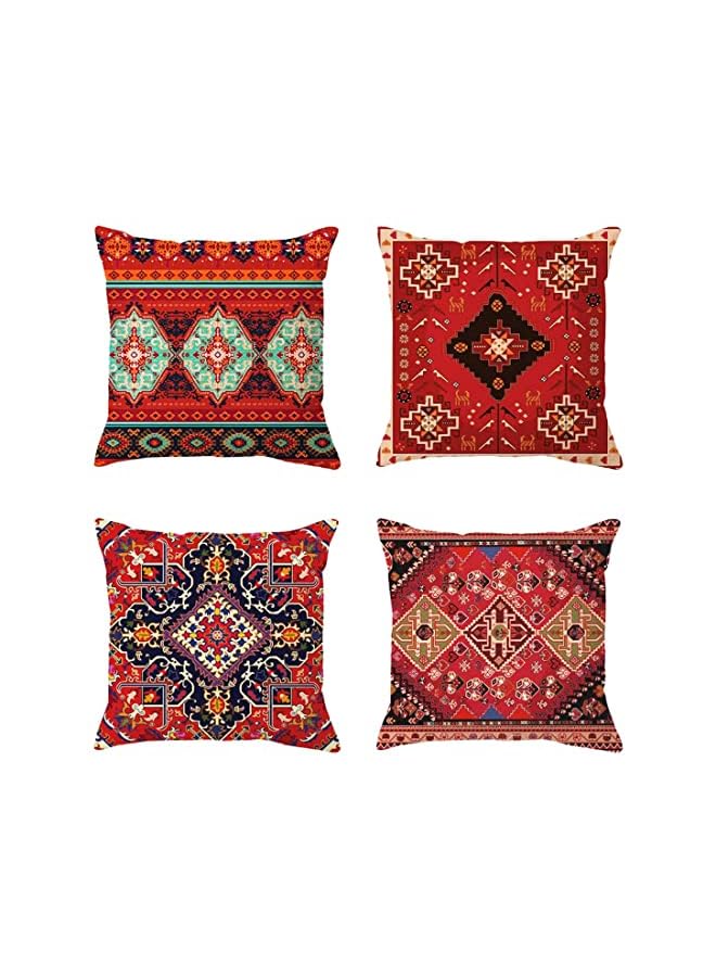 KASTWAVE أغطية، 4 قطع 18 × 18 بوصة أغطية وسائد ديكور خارجية بوهو حمراء، نمط سجاد فارسي تجريدي، نمط سجاد فارسي جديد للأريكة وأغطية وسائد مربعة 45 × 45 سم - Image 2