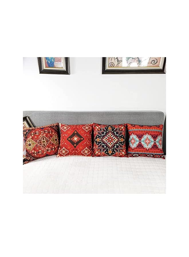 KASTWAVE أغطية، 4 قطع 18 × 18 بوصة أغطية وسائد ديكور خارجية بوهو حمراء، نمط سجاد فارسي تجريدي، نمط سجاد فارسي جديد للأريكة وأغطية وسائد مربعة 45 × 45 سم - Image 4