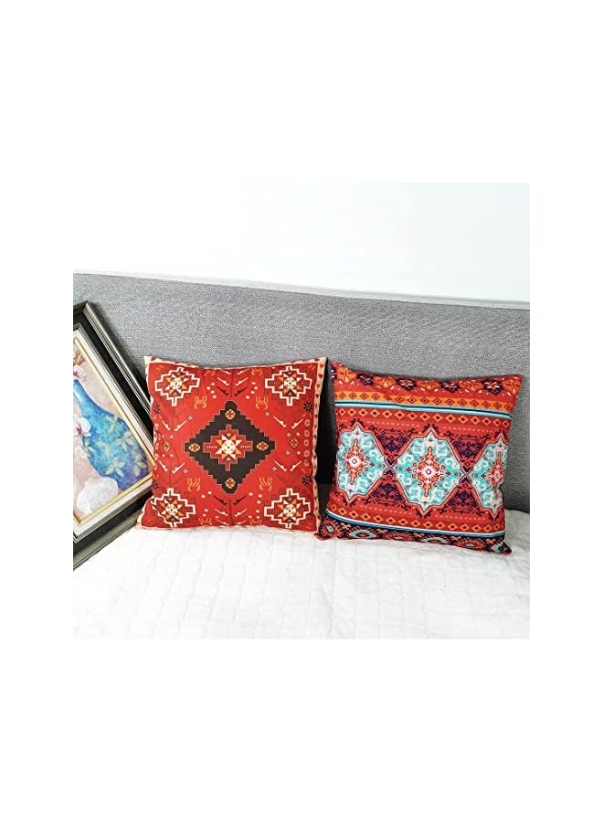 KASTWAVE أغطية، 4 قطع 18 × 18 بوصة أغطية وسائد ديكور خارجية بوهو حمراء، نمط سجاد فارسي تجريدي، نمط سجاد فارسي جديد للأريكة وأغطية وسائد مربعة 45 × 45 سم - Image 5