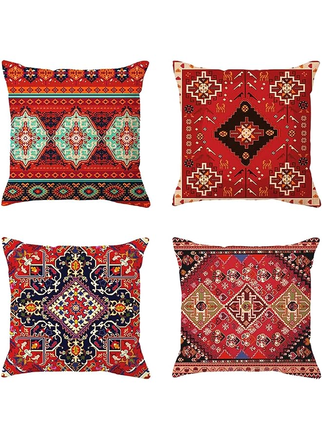 KASTWAVE أغطية، 4 قطع 18 × 18 بوصة أغطية وسائد ديكور خارجية بوهو حمراء، نمط سجاد فارسي تجريدي، نمط سجاد فارسي جديد للأريكة وأغطية وسائد مربعة 45 × 45 سم - Image 1
