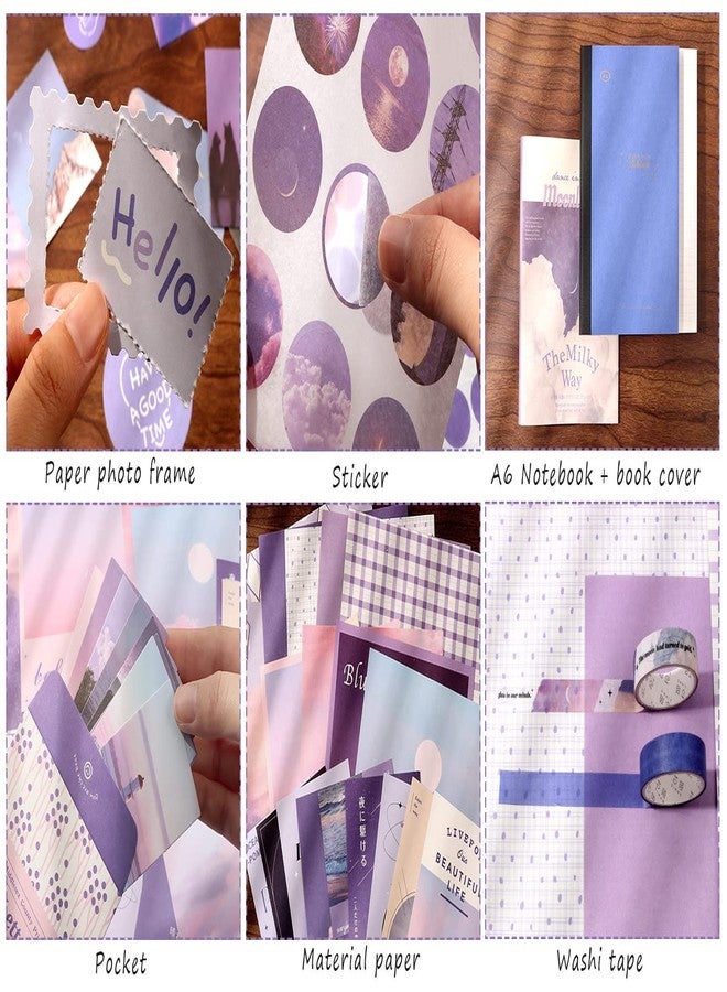 Draupnir Aesthetic Scrapbook Kit(348pcs), Bullet Junk Journal Kit with Journaling/Scrapbooking Supplies, Stationery,A6 Grid Notebook with Graph Ruled Pages DIY Scrapbook Gift for Girl Kid(Moonlight) - Image 4