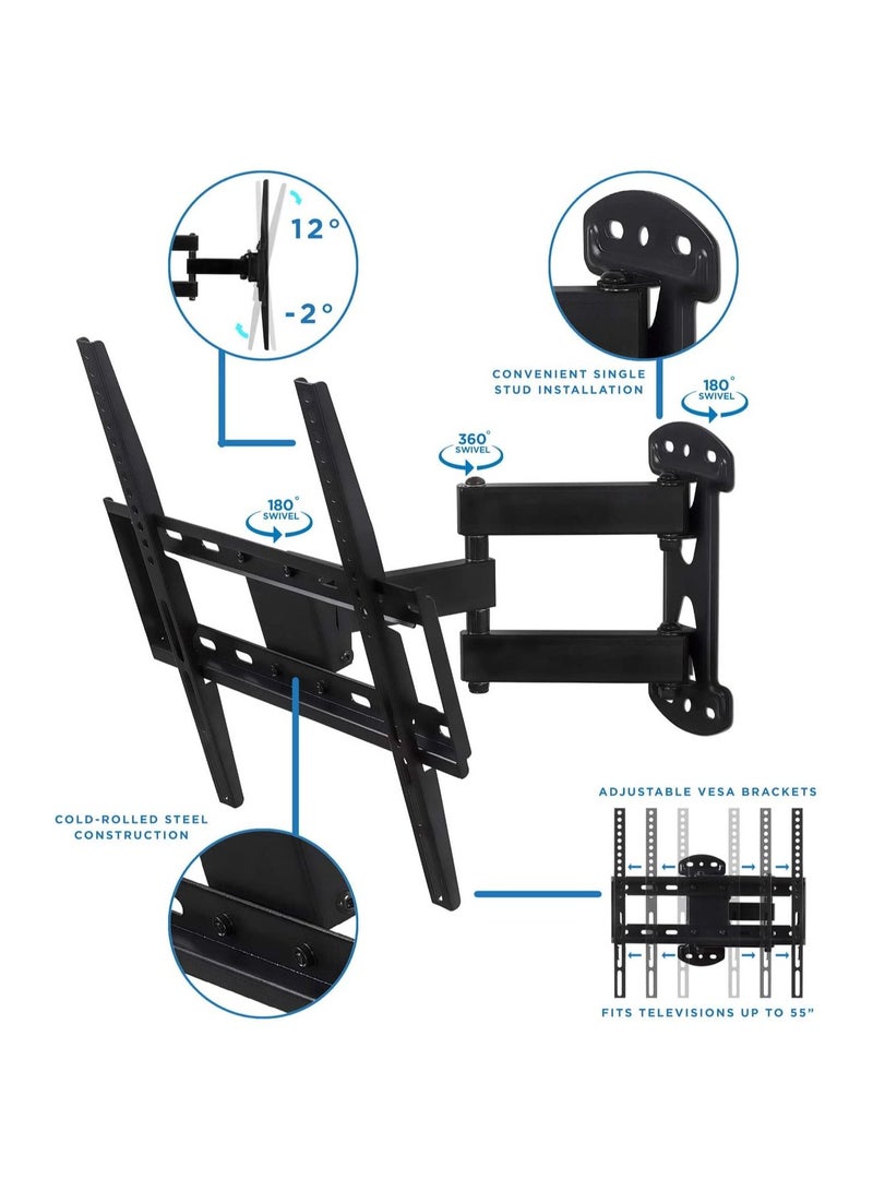 Full Motion TV Wall Mount Corner Bracket, VESA 400 x 400 Compatible, Extending Arm Articulating, Swivel, Tilt Fits 32, 37, 40, 42, 47, 50 Inch TVs, 66 Lbs Capacity  - Image 4