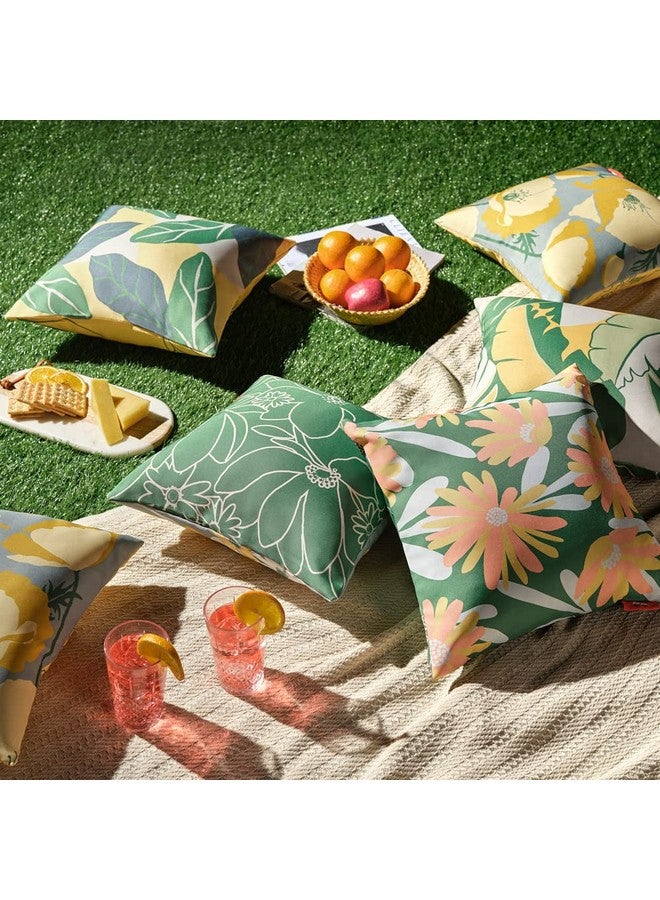 Sleepyhead Sleepyhead Spring - Digital Printed Dual Sided Floral Cushion Covers/Throw Pillow (16X16, Set Of 5, Green & Yellow)(Canvas), 180 TC, 40.64 cm - Image 1