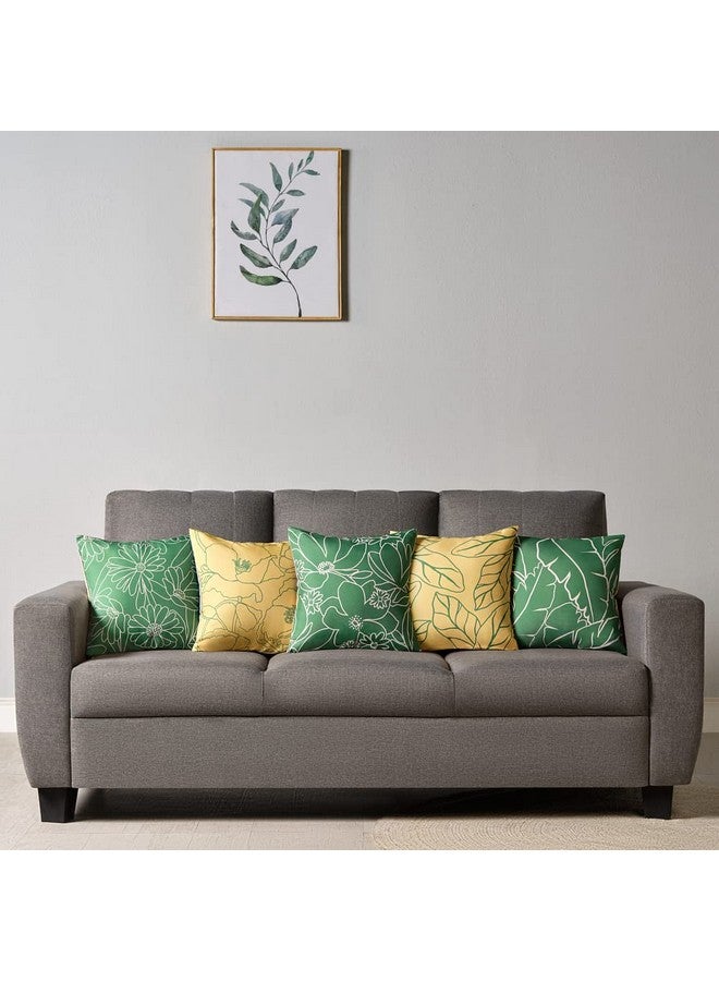 Sleepyhead Sleepyhead Spring - Digital Printed Dual Sided Floral Cushion Covers/Throw Pillow (16X16, Set Of 5, Green & Yellow)(Canvas), 180 TC, 40.64 cm - Image 3