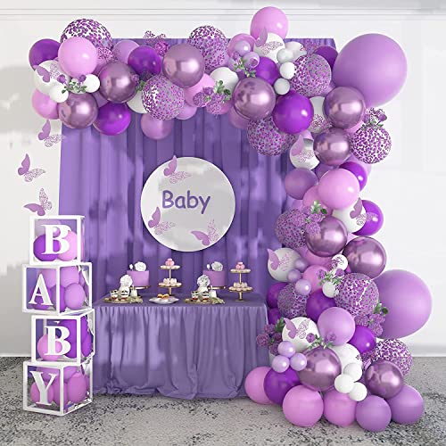 Lazybeee 75Pcs Purple Balloon Garland Kit - Birthday Party Decorations for Girls, Baby Shower, Wedding, Bridal Shower, Anniversary, Balloon Arch, Backdrop, Metallic White & Purple Confetti Balloons - Image 5