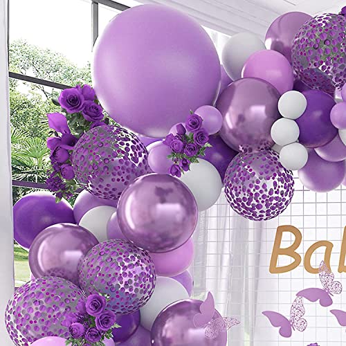 Lazybeee 75Pcs Purple Balloon Garland Kit - Birthday Party Decorations for Girls, Baby Shower, Wedding, Bridal Shower, Anniversary, Balloon Arch, Backdrop, Metallic White & Purple Confetti Balloons - Image 3