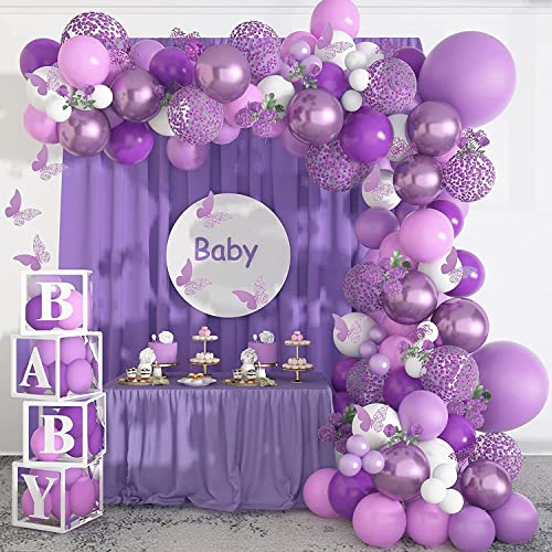 Lazybeee 75Pcs Purple Balloon Garland Kit - Birthday Party Decorations for Girls, Baby Shower, Wedding, Bridal Shower, Anniversary, Balloon Arch, Backdrop, Metallic White & Purple Confetti Balloons - Image 2