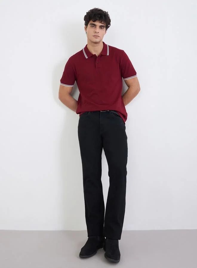 Styli Men Solid Regular Fit Cotton Pique Polo T-Shirt with Tipping