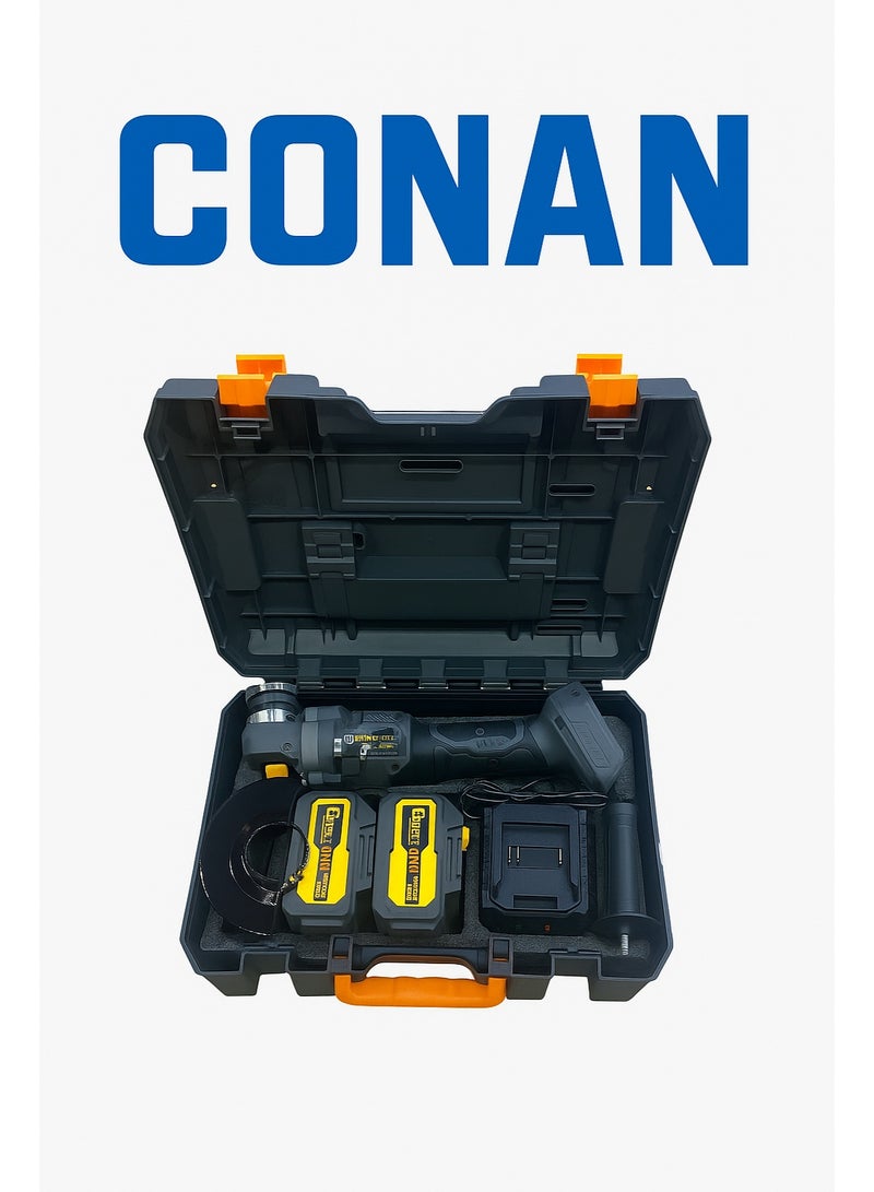 Conan Professional Cordless Angle Grinder 125mm – 21V with 2 Batteries (3Ah) – 10,000 RPM – Model COLA08125 – Hard Carry Case + Fast Charger + Auxiliary Handle – Suitable for Metal, Wood, and Marble – Brand: Conan - Image 2