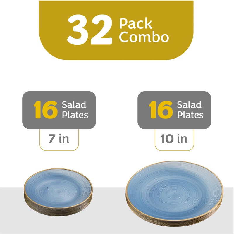 PLASTICPRO 32 Pieces Crystal Design Plastic Plates Combo Pack 7 inch and 10 inch Gold Rim Elegant Disposable Plates, Transparent Blue - Image 5