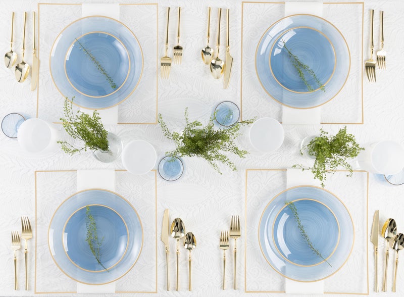 PLASTICPRO 32 Pieces Crystal Design Plastic Plates Combo Pack 7 inch and 10 inch Gold Rim Elegant Disposable Plates, Transparent Blue - Image 4