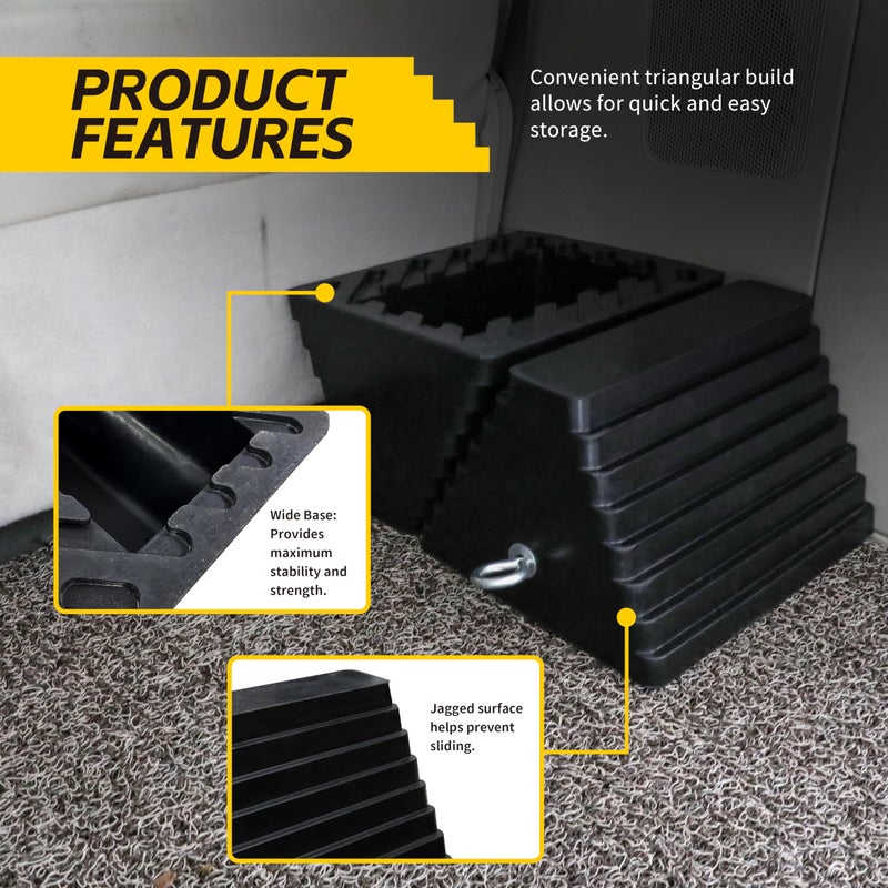 Heavy Duty Solid Rubber Wheel Chocks (2-Pack), 8x4x6 Inches, Black - Image 5