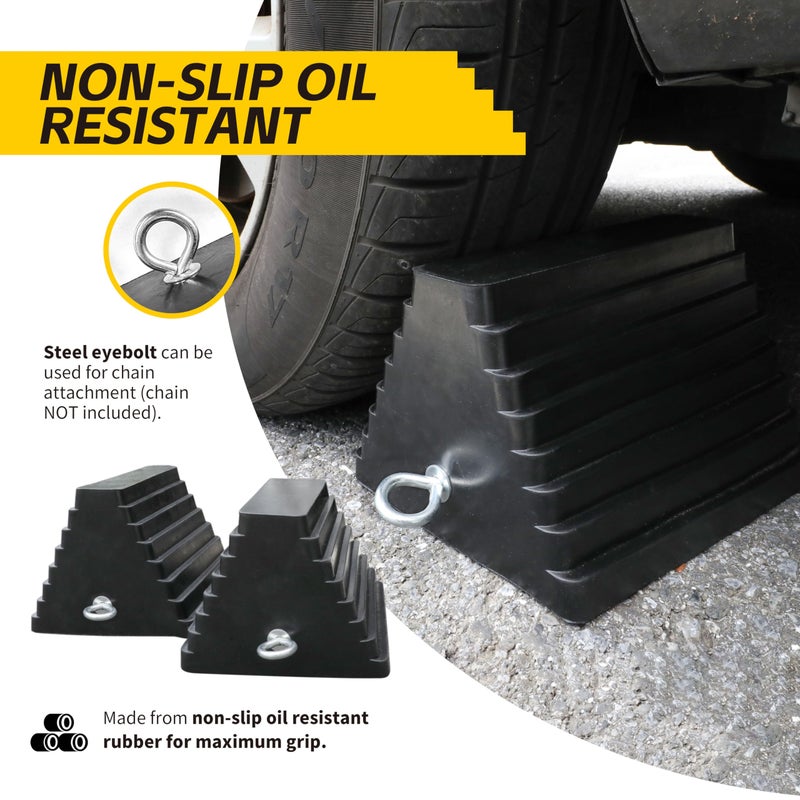 Heavy Duty Solid Rubber Wheel Chocks (2-Pack), 8x4x6 Inches, Black - Image 4