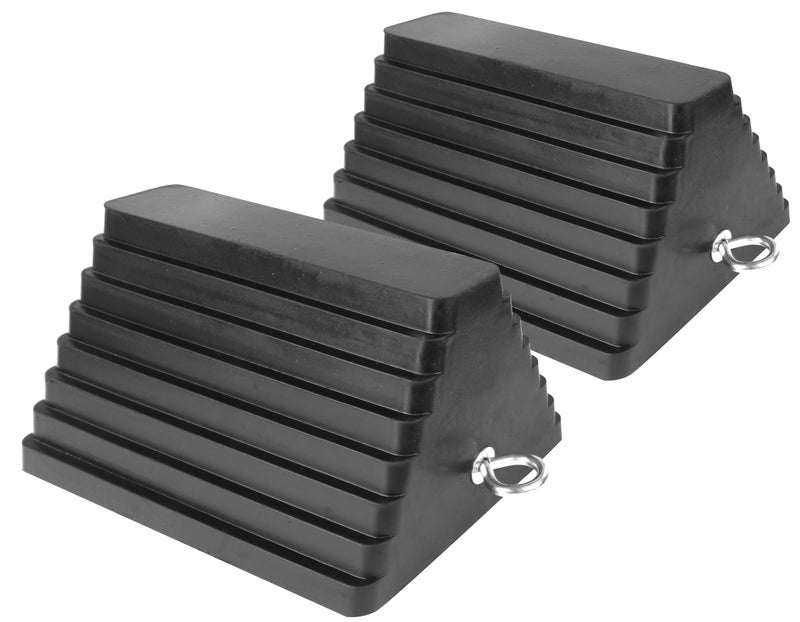 Heavy Duty Solid Rubber Wheel Chocks (2-Pack), 8x4x6 Inches, Black - Image 1