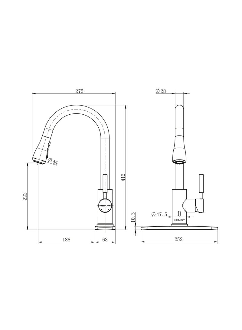HESANIT Kitchen Sink Faucet Touchless With Pull Down Sprayer Chrome - 21894C - Image 3