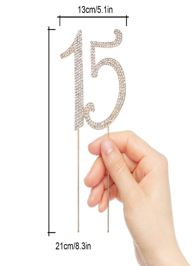 Hatcher lee Bling Crystal Rhinestone 15 Birthday Cake Topper - Best Keepsake | 15th Party Decorations Gold - Image 3