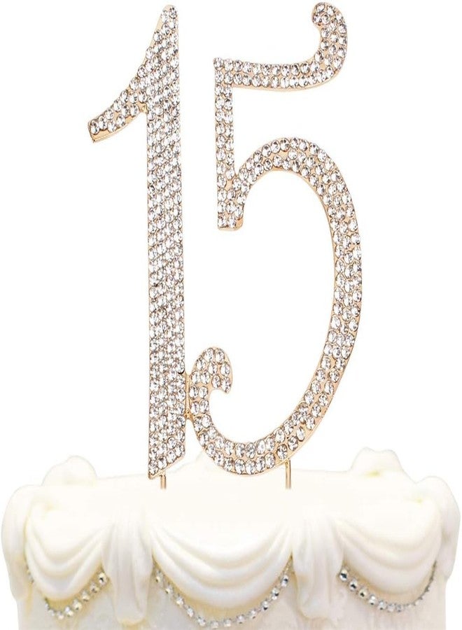Hatcher lee Bling Crystal Rhinestone 15 Birthday Cake Topper - Best Keepsake | 15th Party Decorations Gold - Image 4