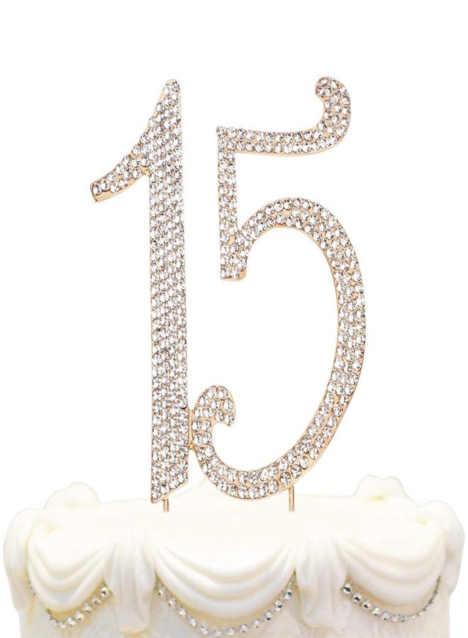 Hatcher lee Bling Crystal Rhinestone 15 Birthday Cake Topper - Best Keepsake | 15th Party Decorations Gold - Image 1