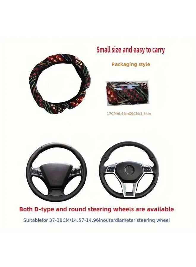 Blue And White Stripes Bohemian Style Breathable Steering Wheel Cover For 14 15 Inch Car - Image 2
