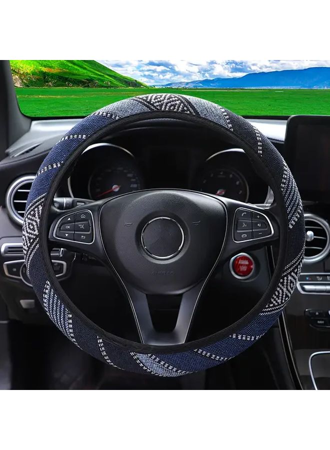 Blue And White Stripes Bohemian Style Breathable Steering Wheel Cover For 14 15 Inch Car - Image 4